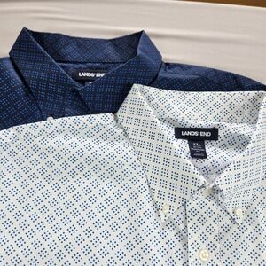 Lot Of 2 Lands End Men XXL Button Down Patterned Oxford Dress Shirt Performance